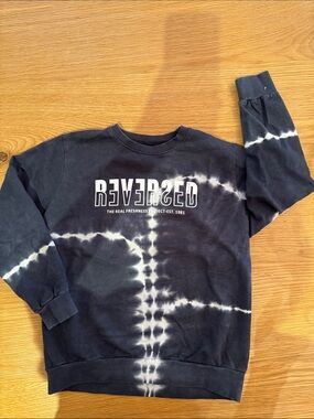 Designer Black & White Tie-Dye Long Sleeve Tee with REVERSED Logo